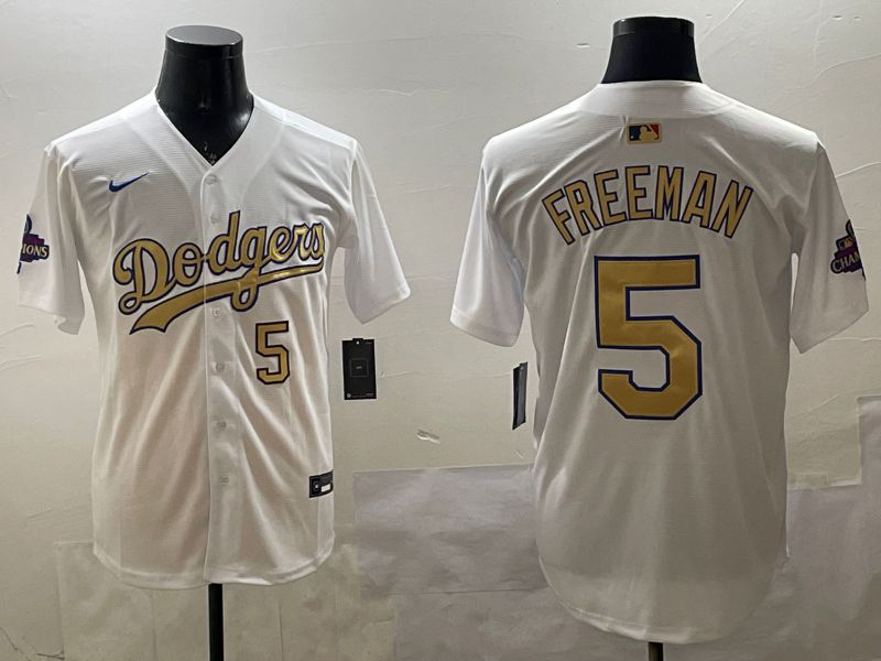 Men Los Angeles Dodgers #5 Freeman White Champion gold character 2025 Nike MLB Jersey style 3317